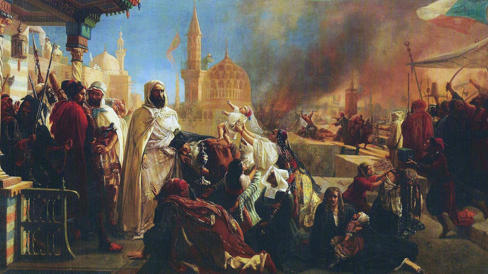 Abdelkader El Djezairi salvando a cristianos durante la lucha druso-cristiana de 1860 (Jan-Baptist Huysmans , 1861). Foto: Wikimedia Commons