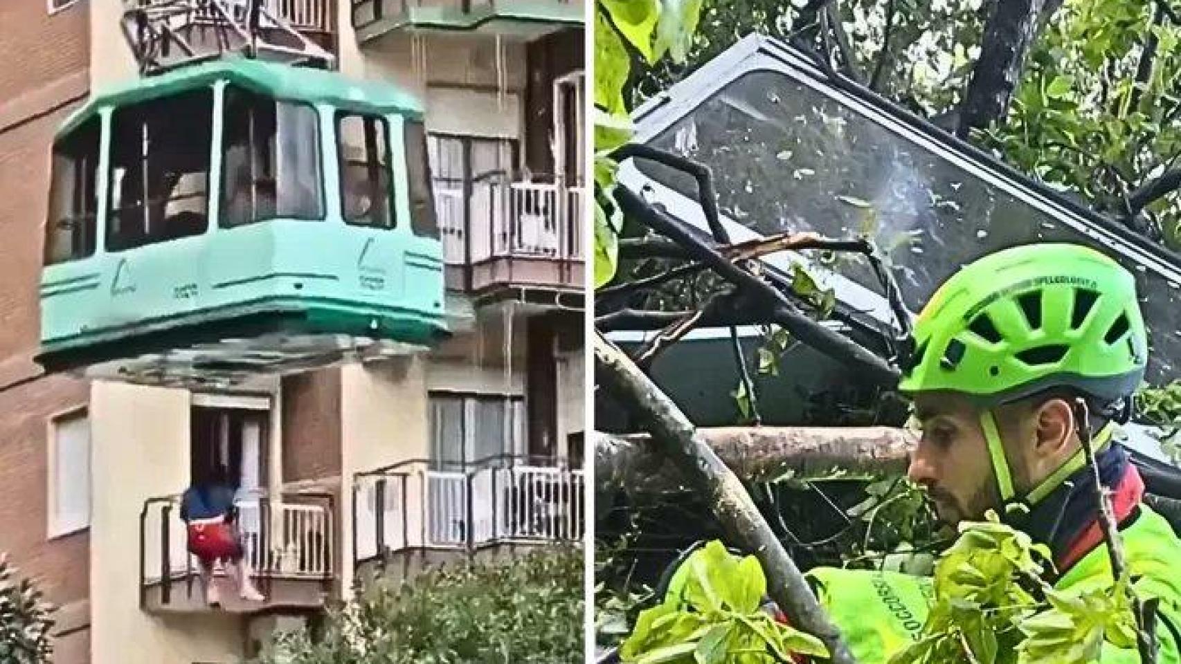 Así ha quedado el teleférico tras la caída.