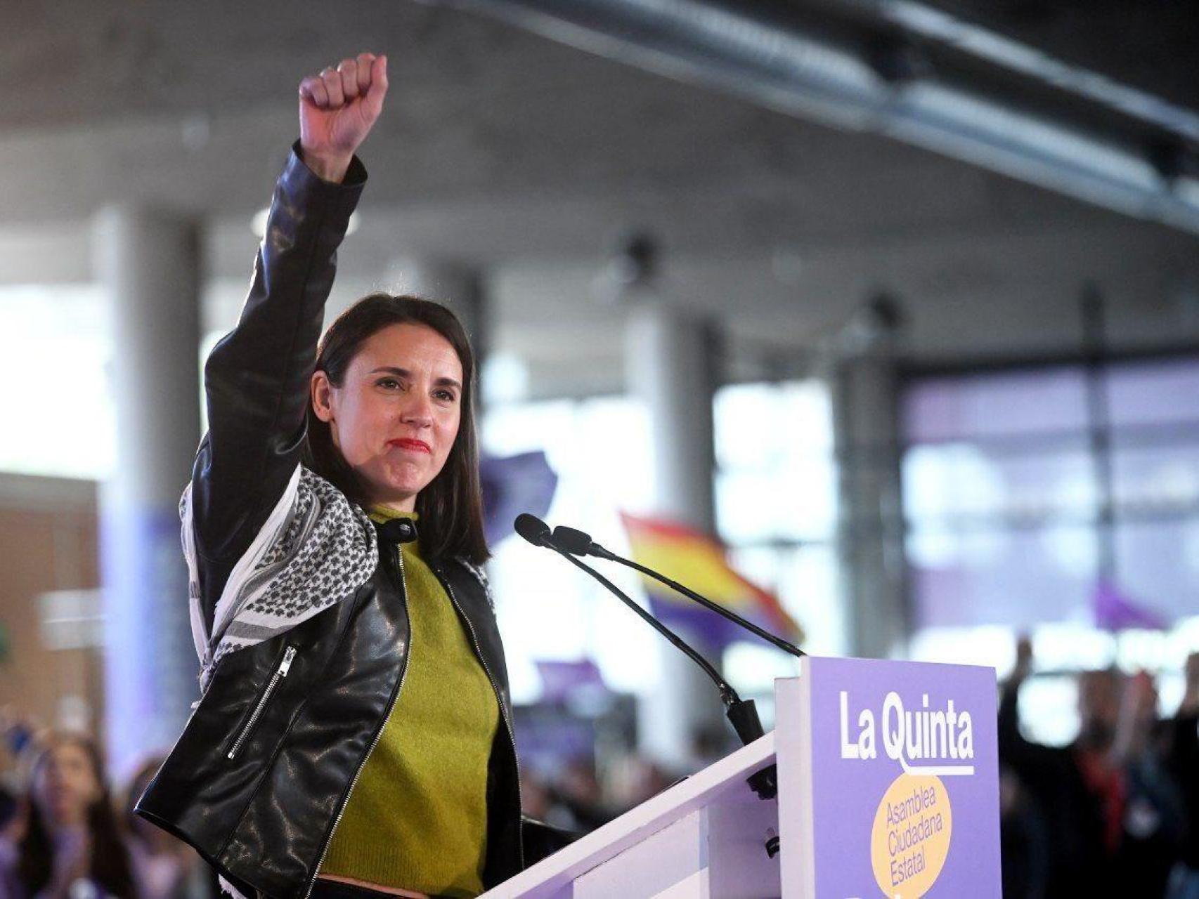 Irene Montero en la quinta asamblea ciudadana de Podemos, tras ser designada candidata a las elecciones generales.