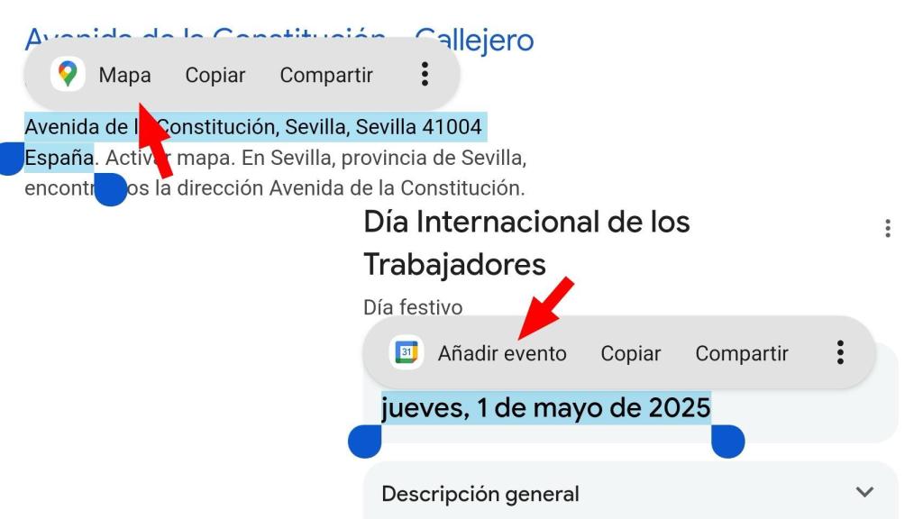 Opciones de mapa y calendario