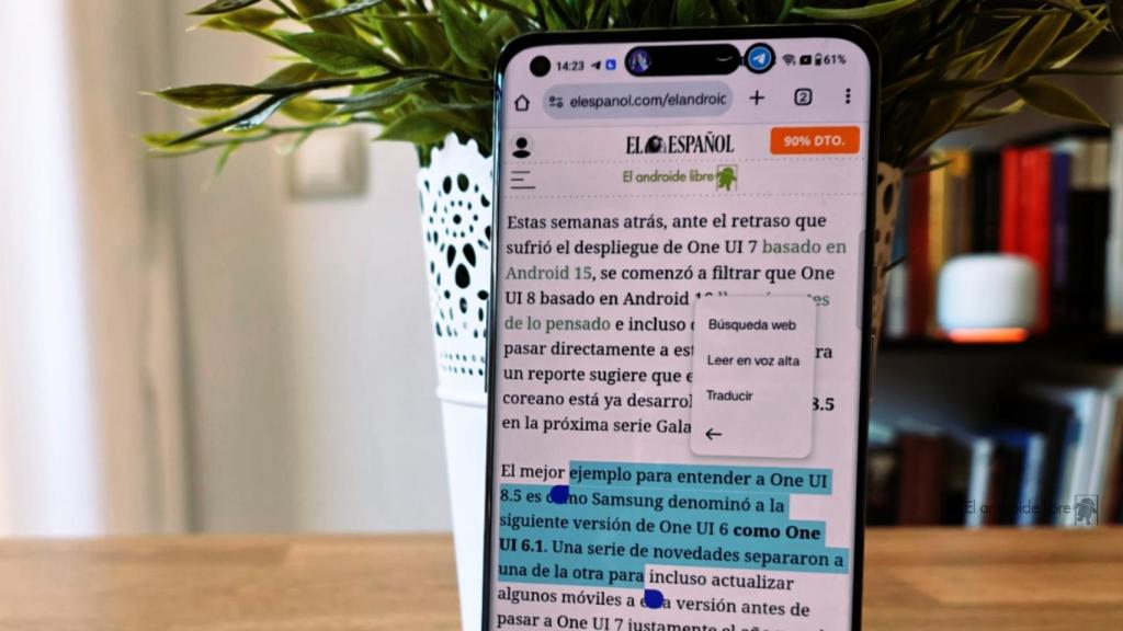 Menú de selección de texto