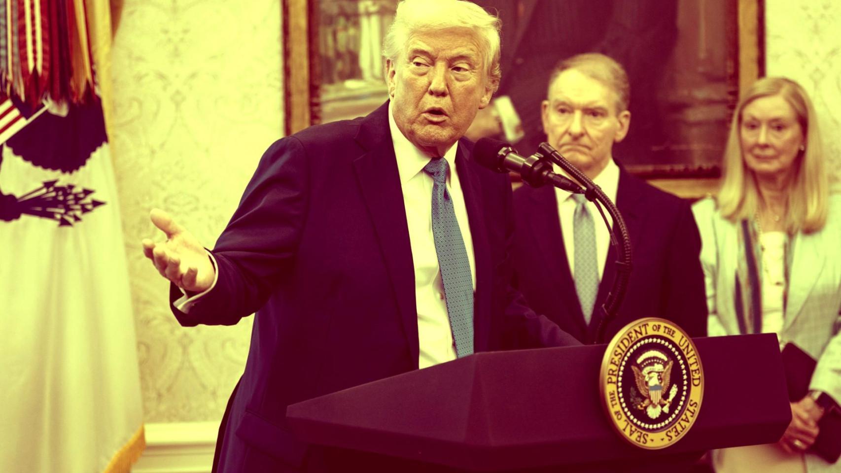 Donald Trump, presidente de Estados Unidos, en la toma de posesión de Paul Atkins como presidente de la SEC.