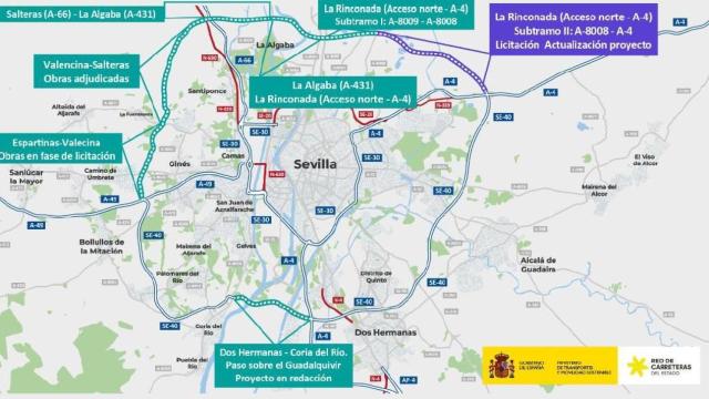 Mapa de los trabajos previstos en la SE-40.