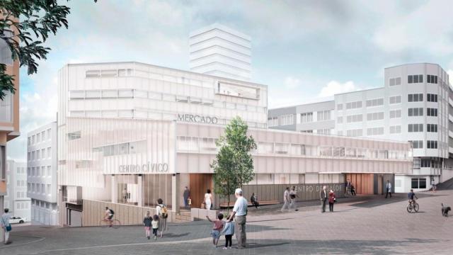 Recreación de la fachada rehabilitada del edificio del mercado de Santa Lucía en A Coruña.