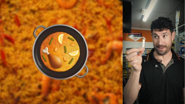 Fotomontaje con el emoji de una paella y el ferretero.