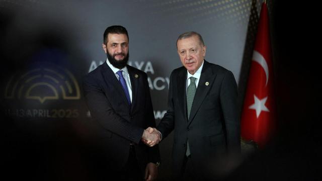 Tayyip Erdogan y Ahmed al Sharaa, en un foro diplomático a mediados de mes.