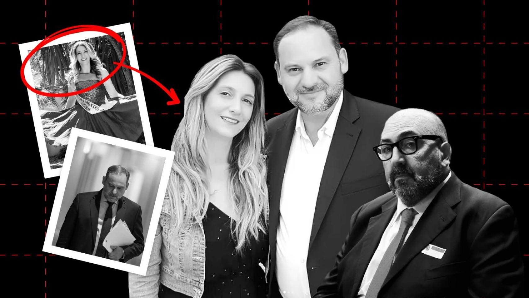 Claudia Montes -miss Asturias-, José Luis Ábalos y Koldo García.