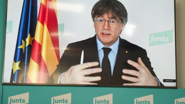 Carles Puigdemont interviene por videoconferencia en un acto de Junts el pasado 4 de marzo./ EP