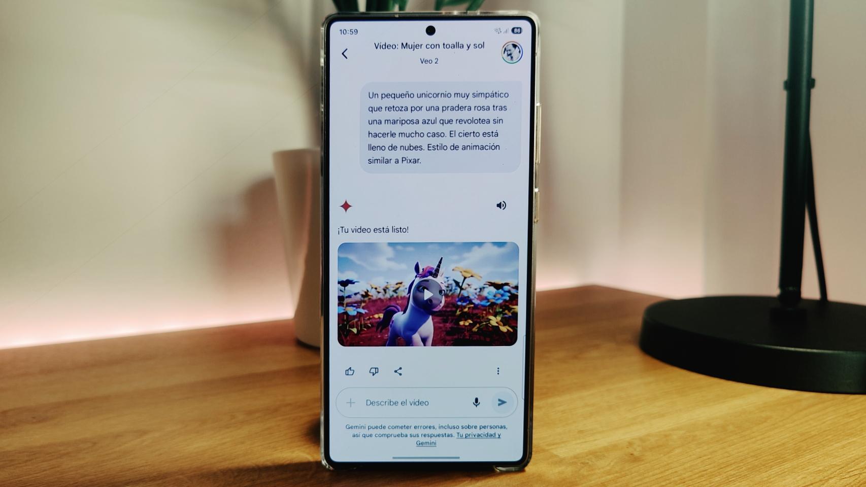 Interfaz de Veo 2 en un móvil Android