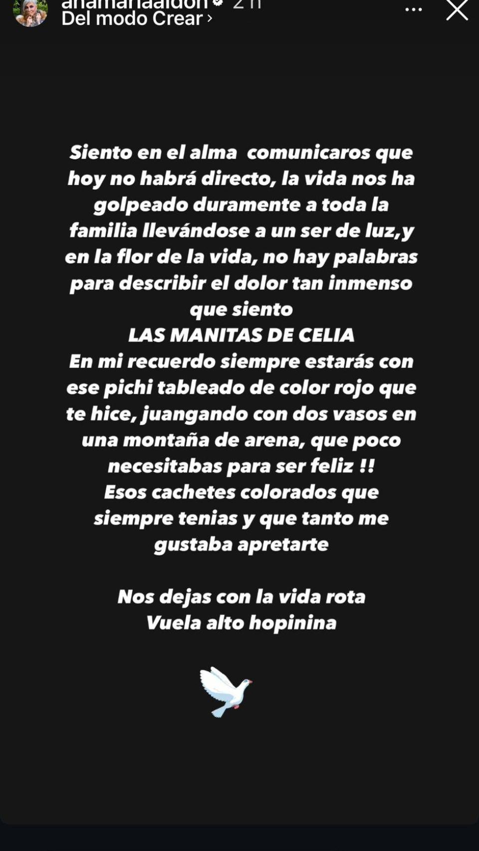 El comunicado de Ana María Aldón.