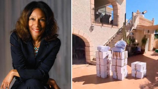 La estadounidense Ariel King e imágenes del desalojo.