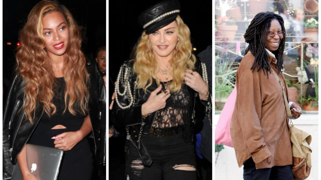 Beyoncé, Madonna y Whoopi Goldberg, en un montaje de EL ESPAÑOL.