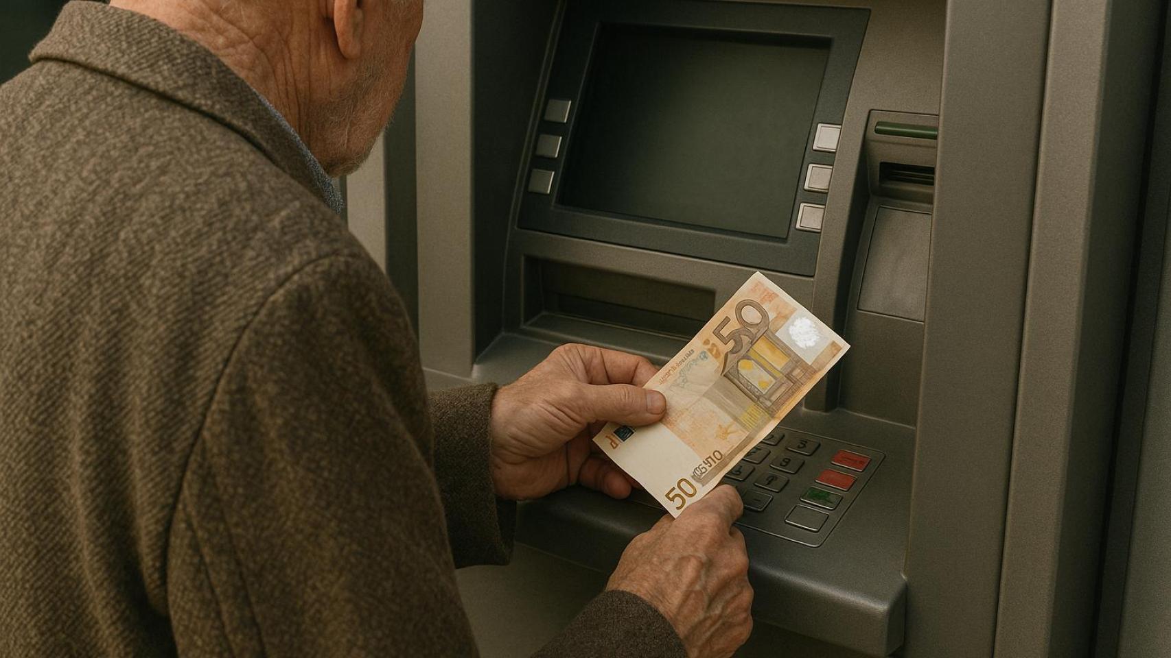 Imagen de archivo de un pensionista en un cajero