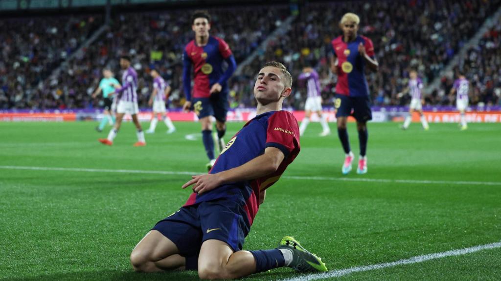 Fermín López celebra el gol marcado ante el Real Valladolid.