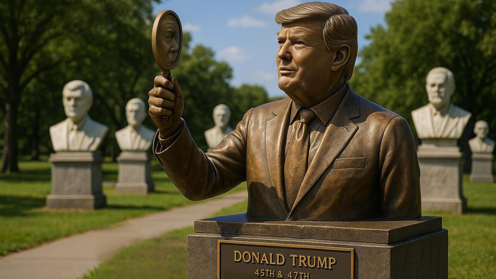 Busto ficticio de Trump en el futuro parque escultórico de héroes estadounidenses
