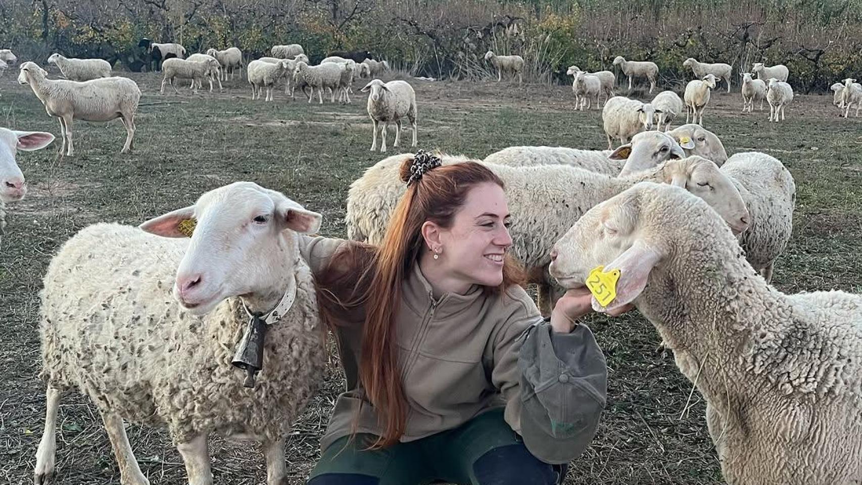 Elena Burillo, con sus ovejas.