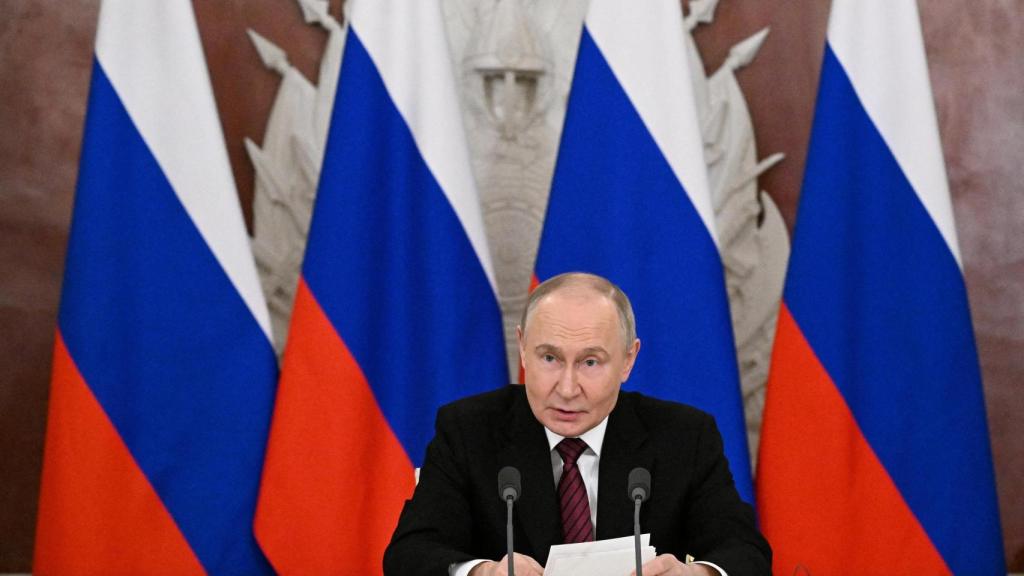 Vladimir Putin, presidente de Rusia, durante su comparecencia ante los medios en el Kremlin, en Moscú.