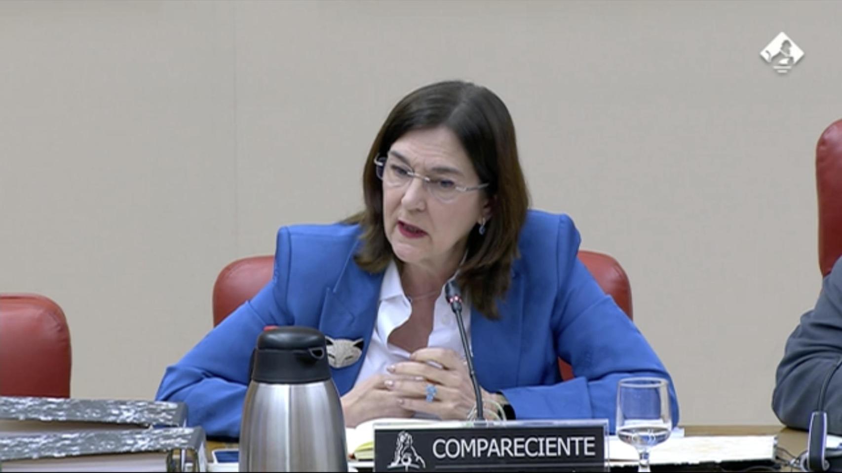 Cani Fernández, presidenta de Comisión Nacional de los Mercados y la Competencia (CNMC), durante su comparecencia en el Congreso de los Diputados.