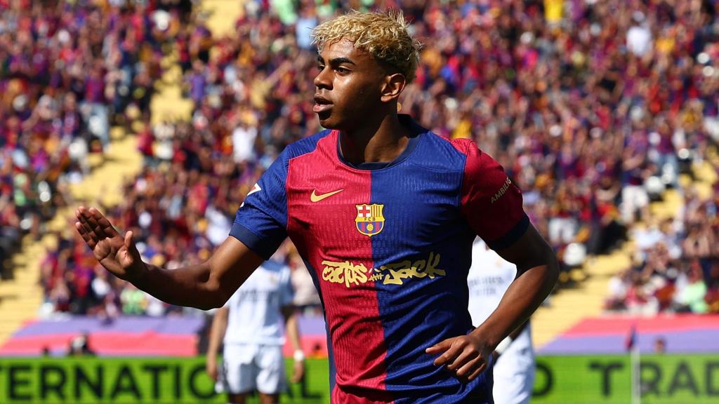 Lamine Yamal celebra un gol ante el Real Madrid.