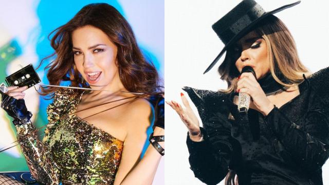 Thalía en una de sus imágenes en redes sociales y Melody en Eurovisión.