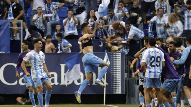 Chupete celebra el gol de la victoria del Málaga CF