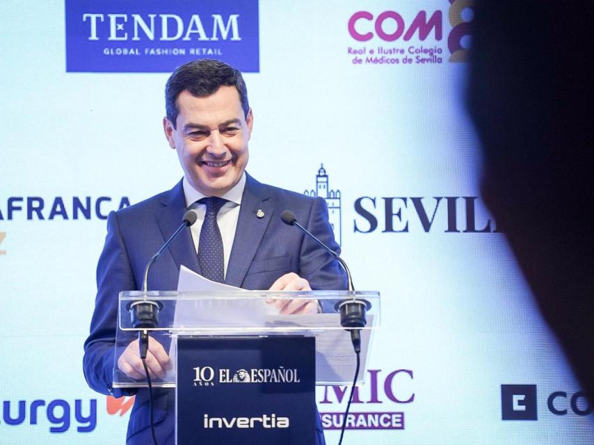 Juan Manuel Moreno Bonilla, president of the Junta de Andalucía, at the opening of the V Spanish Economic Forum in Andalusia.