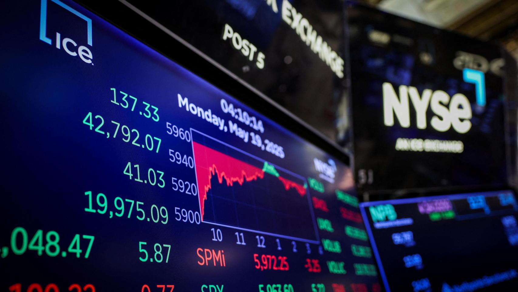 Un panel de la Bolsa de Nueva York muestra la evolución del Dow Jones.