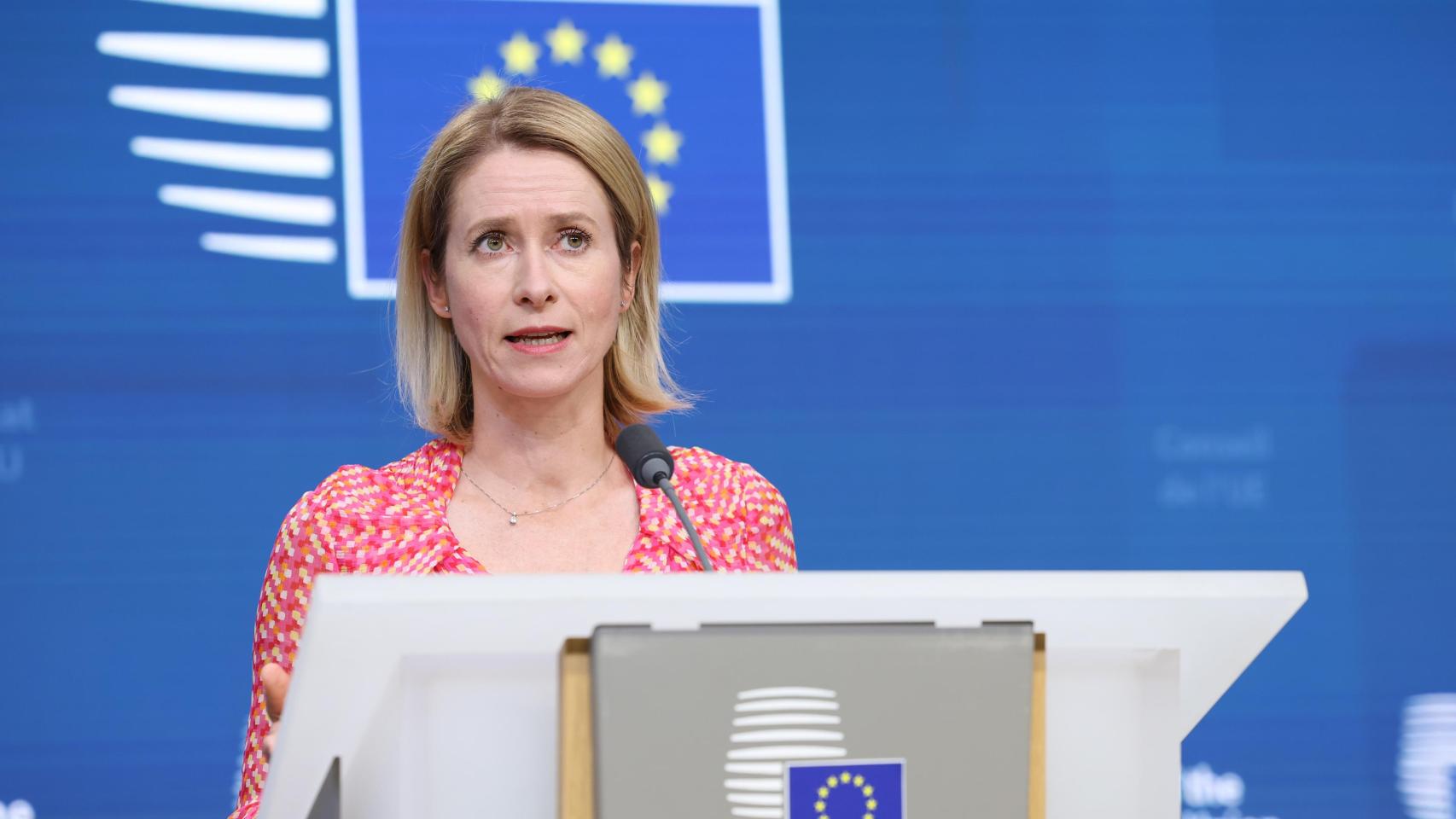 La jefa de la diplomacia europea, Kaja Kallas, en una rueda de prensa en Bruselas.