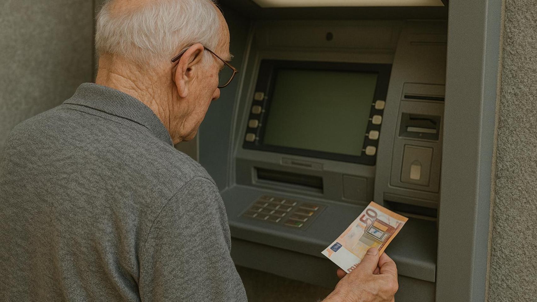 Un pensionista en un cajero.