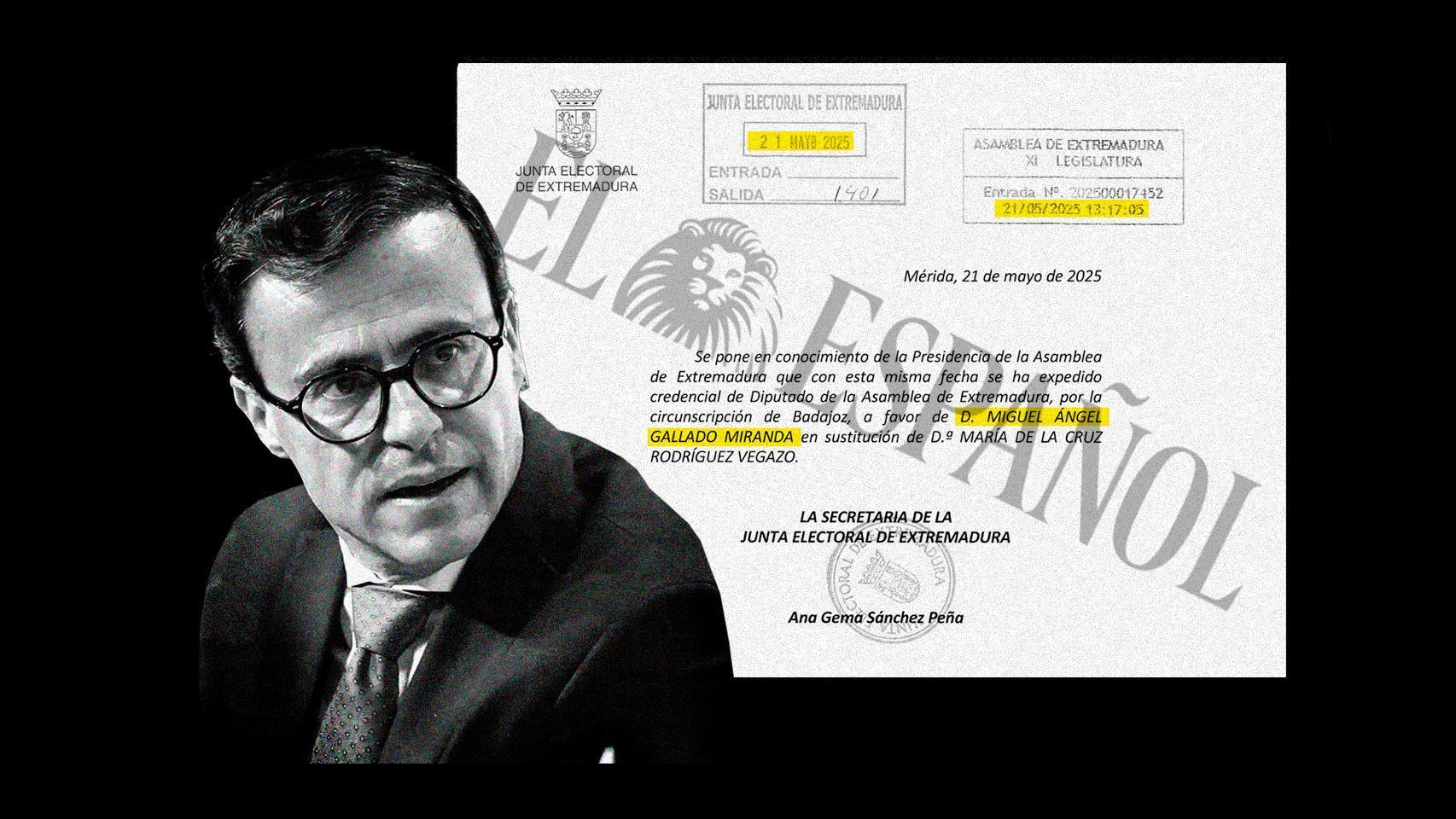 Fotomontaje con el rostro de Gallardo y el documento que demuestra que es diputado desde este miércoles.