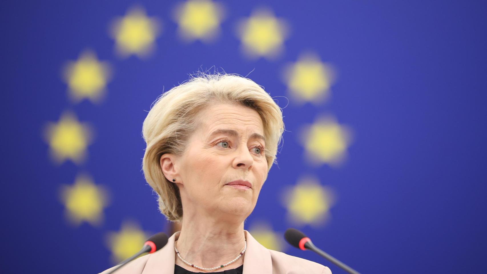 La presidenta de la Comisión, Ursula von der Leyen, durante una comparecencia en la Eurocámara