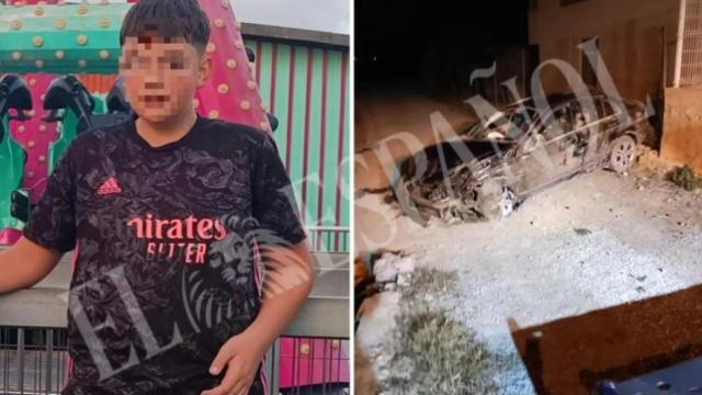 El difunto Alejandro, de 15 años, junto al Mercedes que conducía su amigo, Denis, de 14 años.