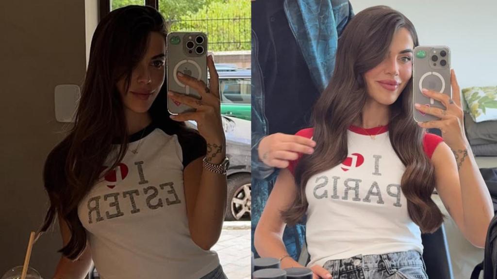 Violeta Mangriñán con las camisetas de Desigual.