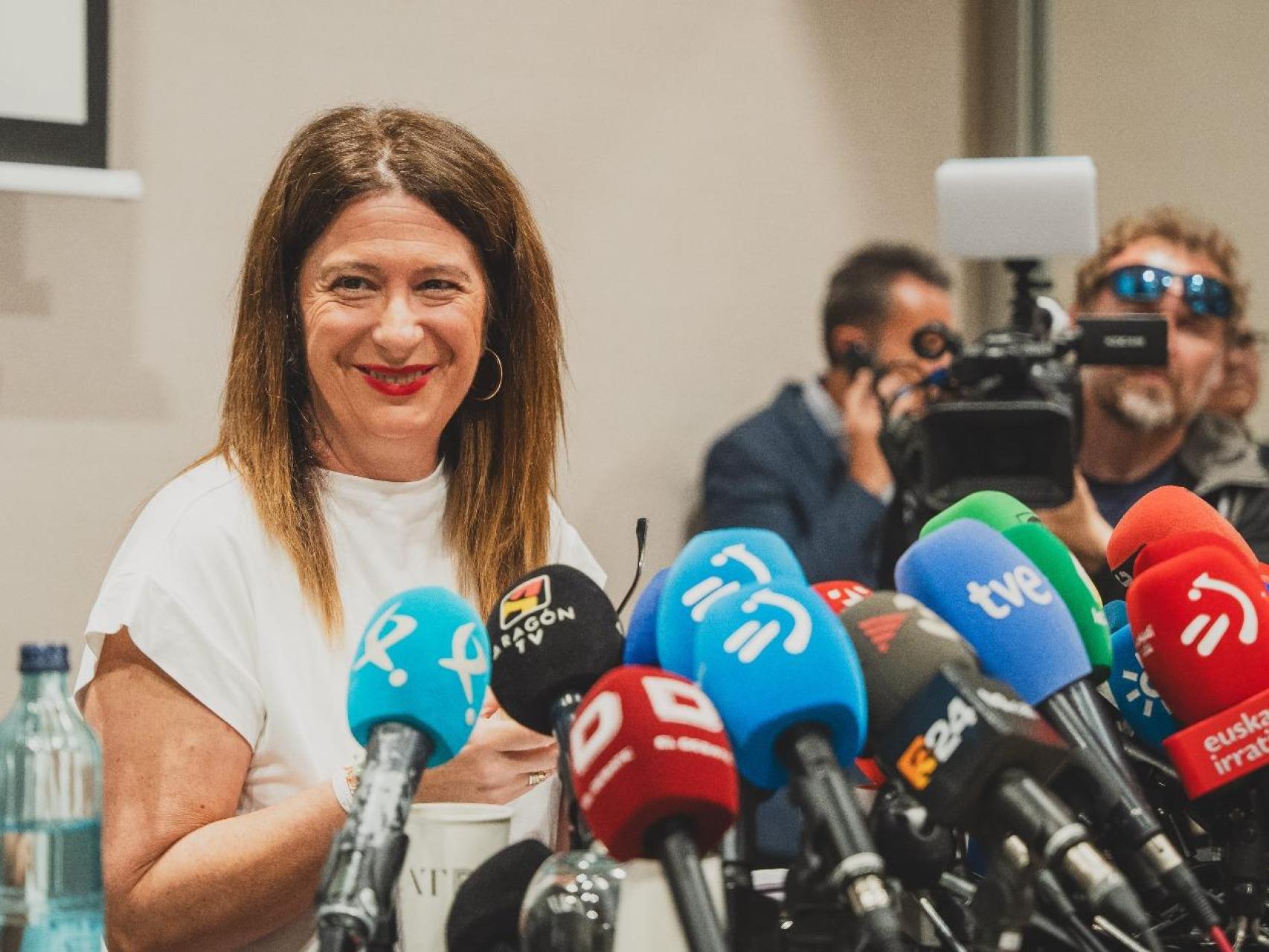 La exmilitante socialista Leire Díez minutos antes de comparecer ante los medios este miércoles en Madrid.