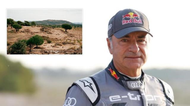 Carlos Sainz en una foto de redes sociales junto a una imagen de su finca La Piñonera en Cebreros (Ávila)