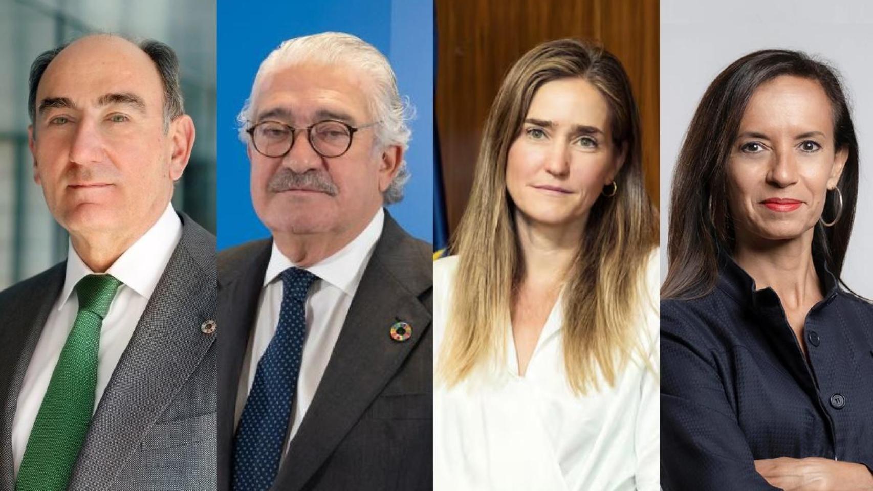 De izda. a dcha.: Ignacio Sánchez Galán, presidente del Grupo Iberdrola, José Bogas, consejero delegado de Endesa, Sara Aagesen, vicepresidenta tercera y ministra para la Transición Ecológica, y Beatriz Corredor, presidenta de Redeia