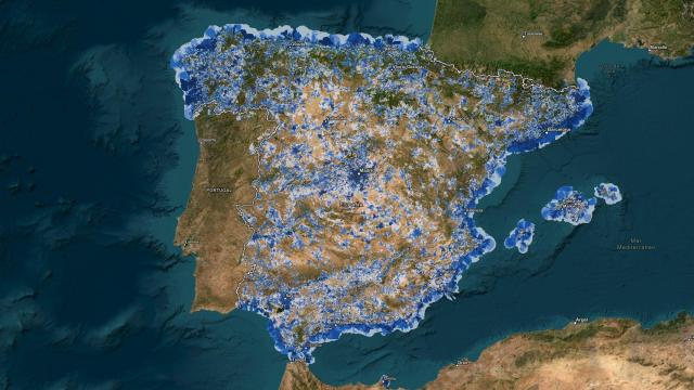 Representación de España en el mapa de cobertura móvil 5G.