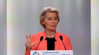 Ursila von der Leyen durante su intervención en el plenario inaugural de la Cumbre de los Océanos.