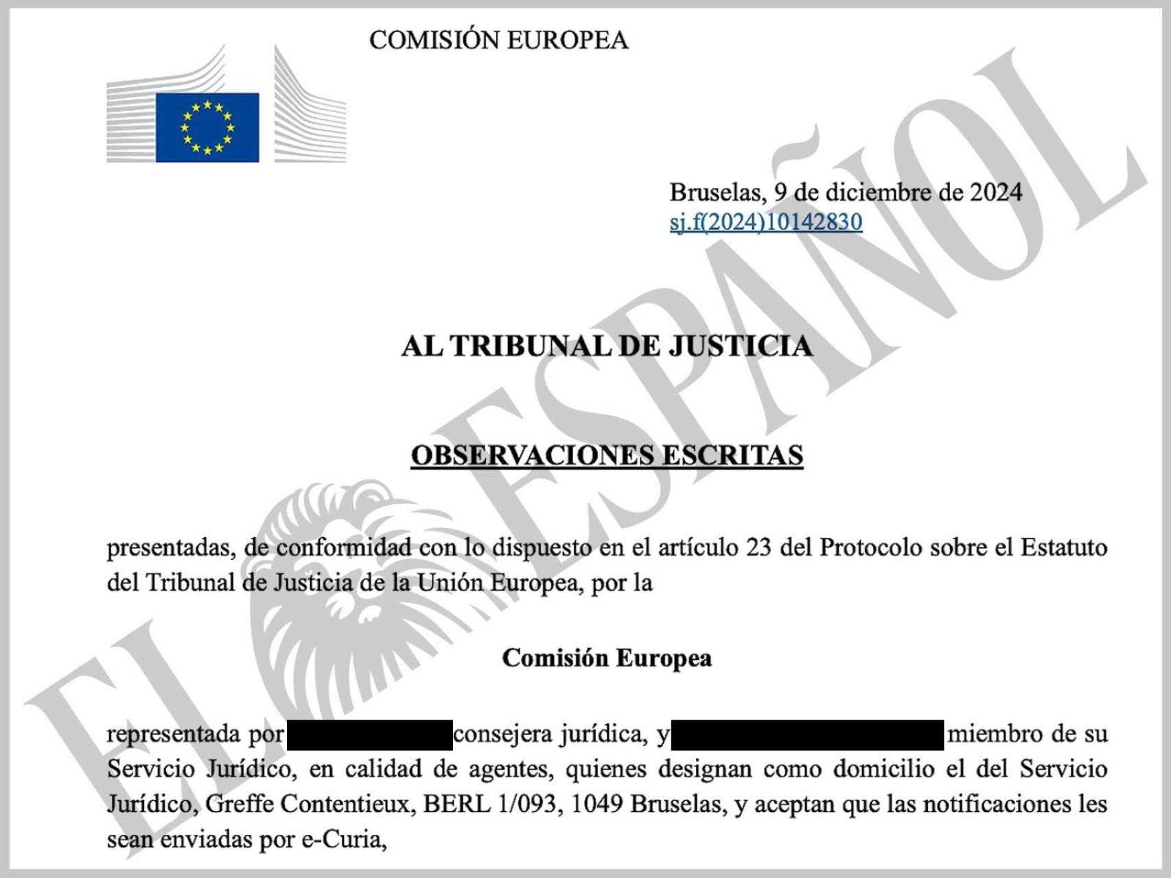Comienzo del escrito de 'Observaciones escritas' de la Comisión Europea al TJUE sobre la ley de amnistía./