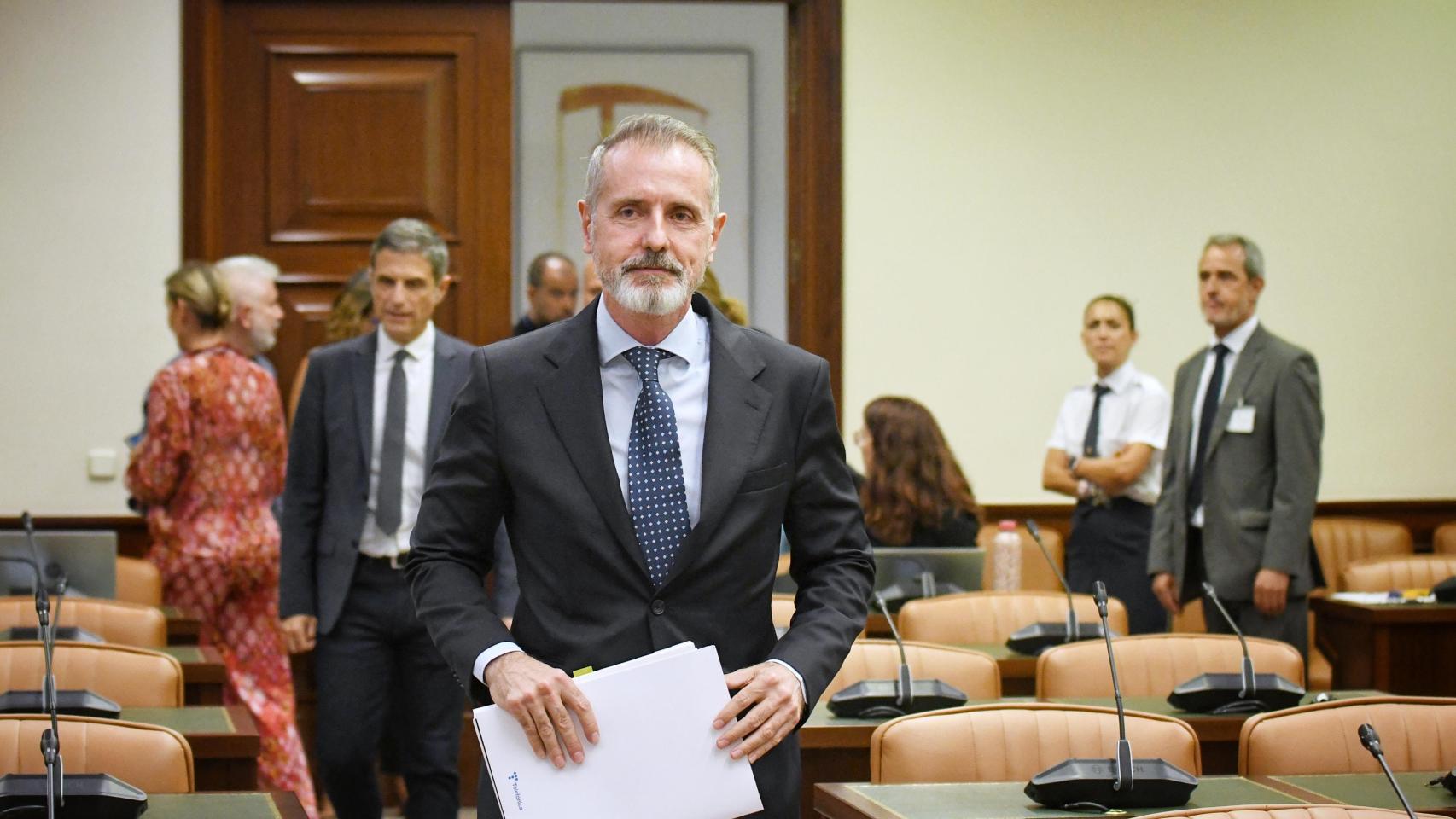 El presidente ejecutivo de Telefónica, Marc Murtra, durante su comparecencia ante la Comisión Mixta de Seguridad Nacional.