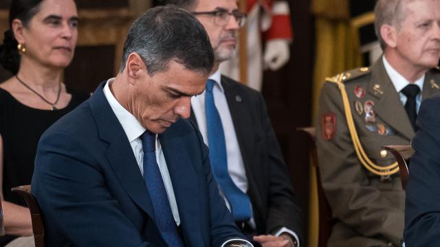 El presidente del Gobierno, Pedro Sánchez, durante el acto del XL aniversario de la firma del Tratado de Adhesión de España a las Comunidades Europeas, en el Palacio Real de Madrid.
