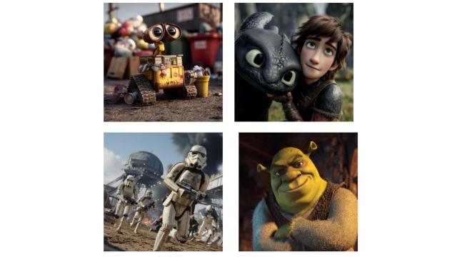 Ejemplos de imágenes de personajes de Disney y Universal creadas con Midjourney