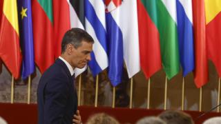 Pedro Sánchez este jueves en el XL aniversario de la firma del Tratado de Adhesión a España a las Comunidades Europeas.