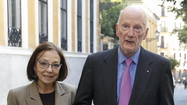 El rey Simeón de Bulgaria junto a su mujer, Margarita, en Madrid, en 2019.