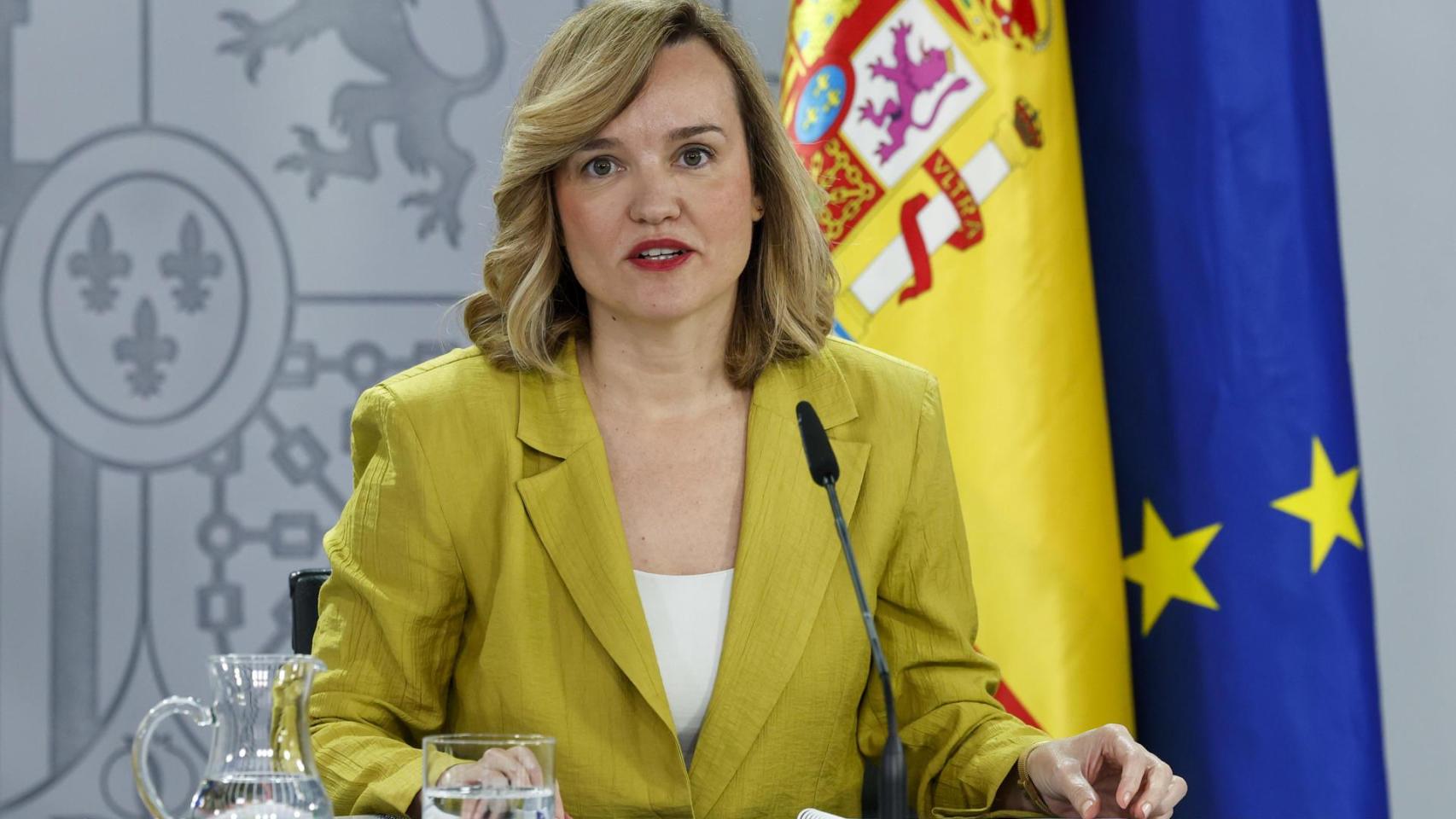 La ministra de Educación y portavoz del Gobierno, Pilar Alegría, este martes en la rueda de prensa posterior al Consejo de Ministros.