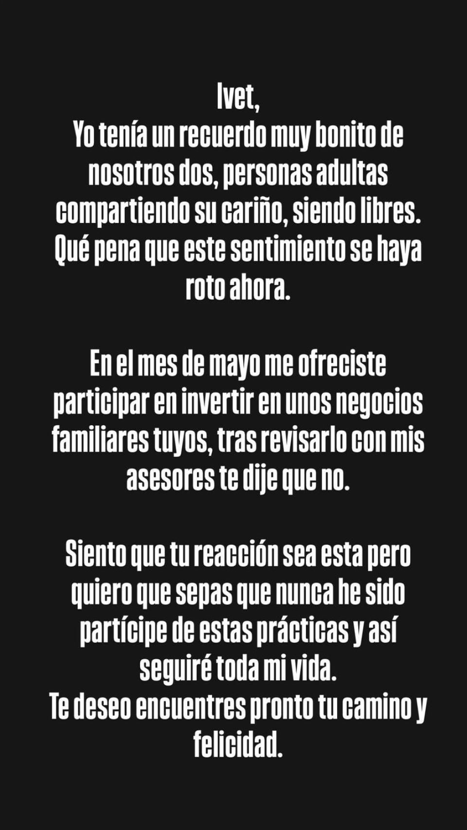 Alejandro Sanz en el 'story' publicado el pasado martes, 17 de junio.