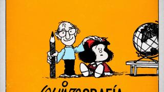 Quino junto a Mafalda en el poster de la película.