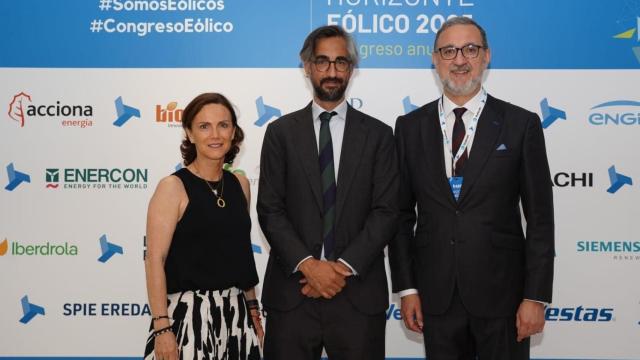 De izquierda a derecha en la imagen: Rocío Sicre, presidenta de AEE; Miguel Rodrigo, director general de IDAE; Juan Virgilio Márquez, director general de AEE.