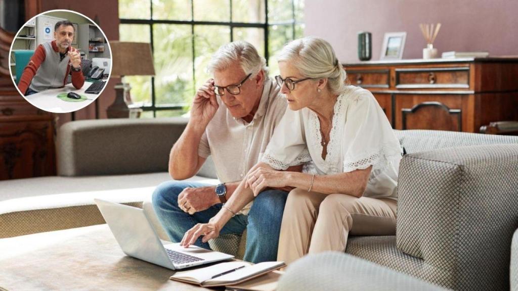 Montaje de Alfonso Muñoz, funcionario de la Seguridad Social, con jubilados en una imagen creada con IA.