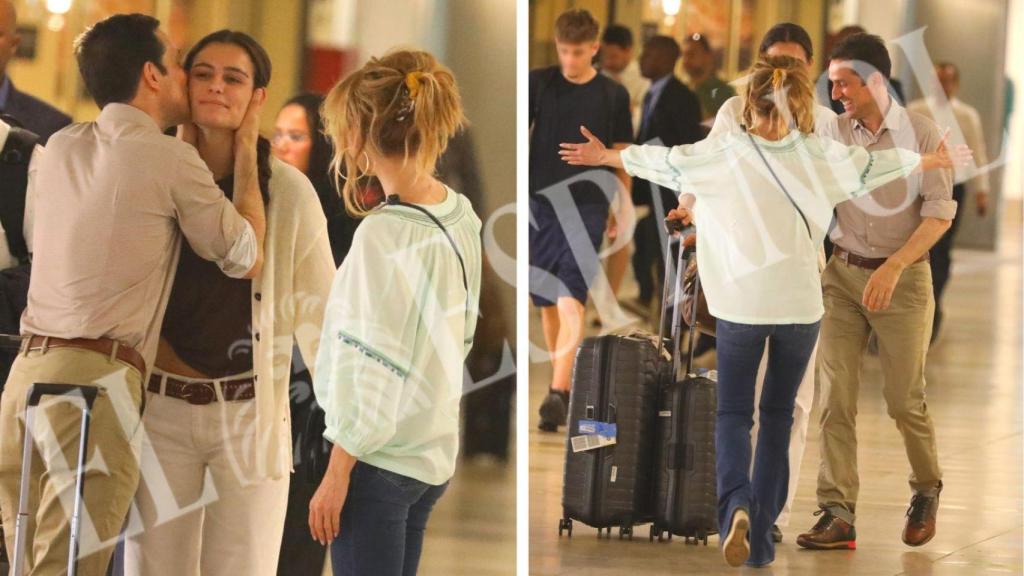 Aitor Senar, marido de Emma García, besa efusivamente a su hija tras aterrizar en la capital.